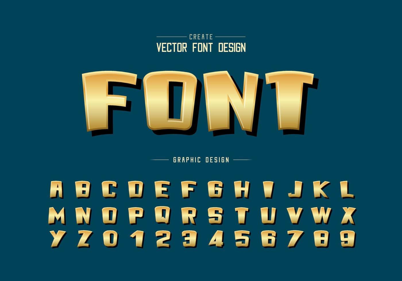 gouden cartoonlettertype en alfabetvector, gouden vetgedrukte lettertype en nummerontwerp vector