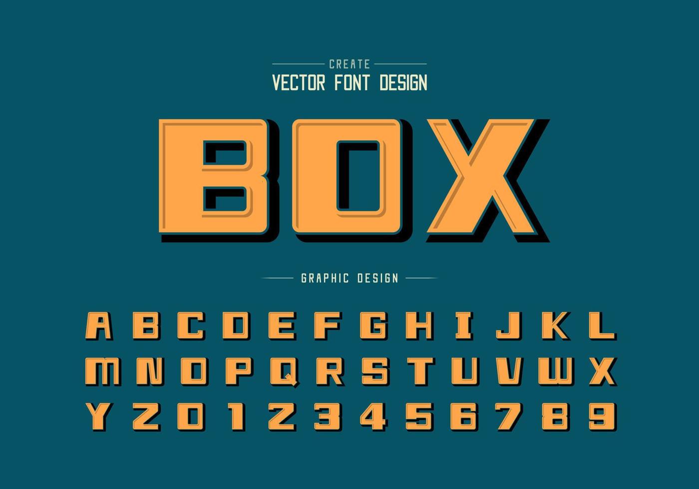 vet lettertype en schaduw alfabet vector, vierkant lettertype letter en cijfer ontwerp vector