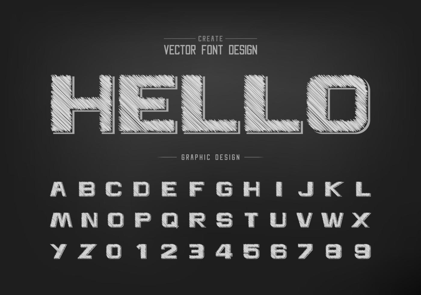 potlood vet lettertype en alfabet vector, schets ontwerp lettertype letter en cijfer vector