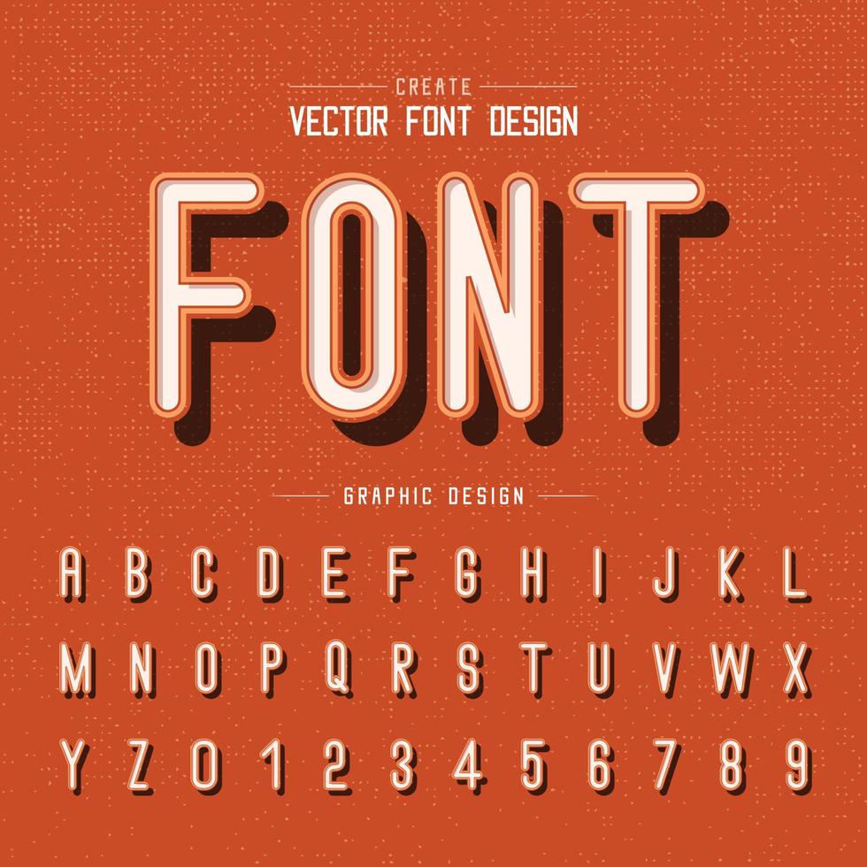 lettertype en alfabetvector, modern letterontwerp en grafische tekst op grunge oranje achtergrond vector