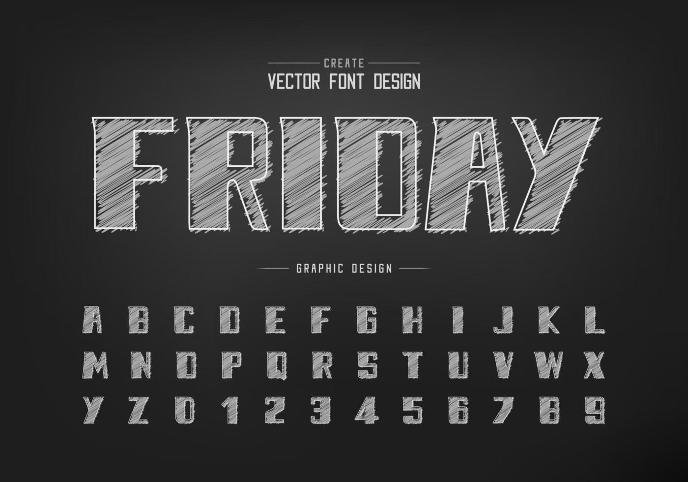 krijt lettertype en vet alfabet vector, hand tekenen modern lettertype en letter nummer ontwerp vector