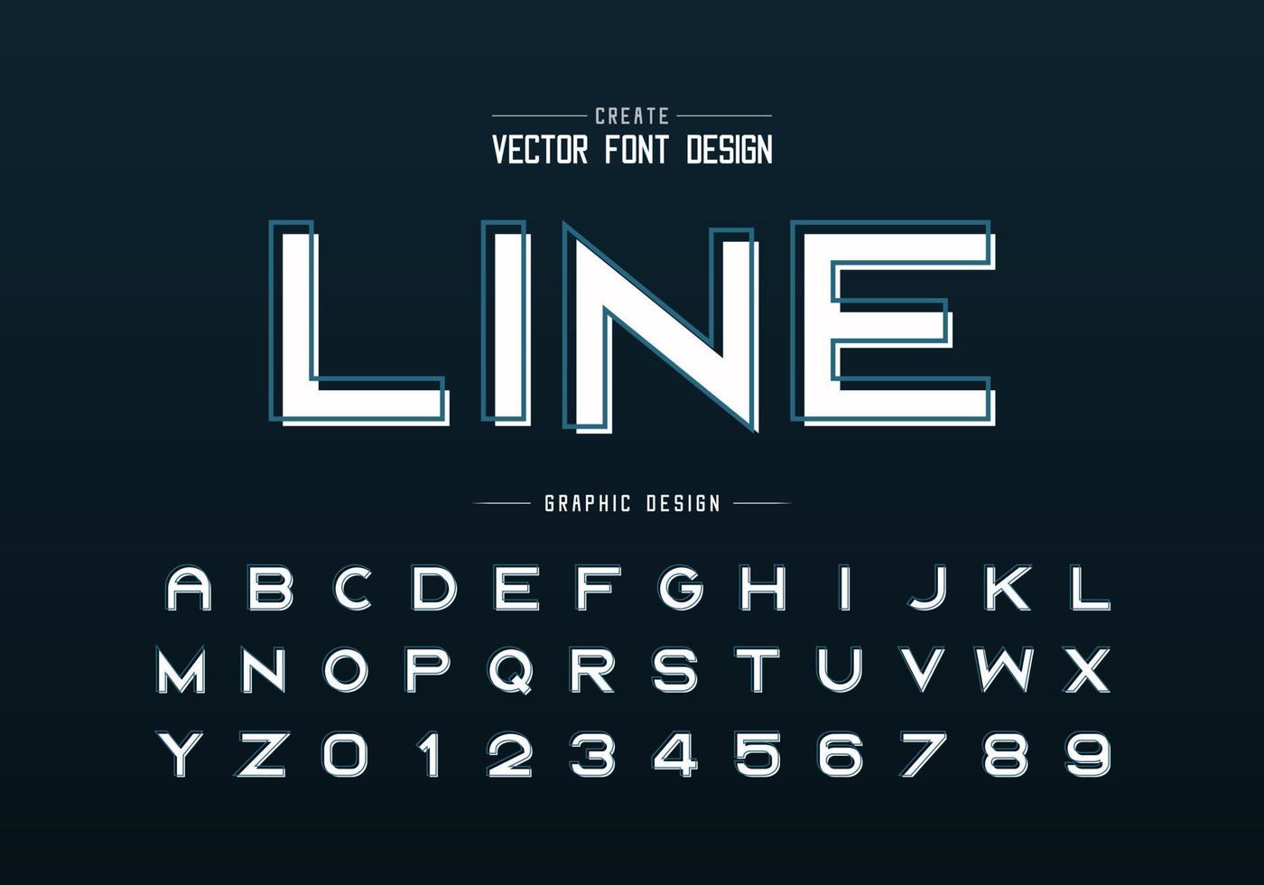 lijnlettertype met witte schaduw en alfabetvector, vet lettertype letter en cijferontwerp, grafische tekst op achtergrond vector
