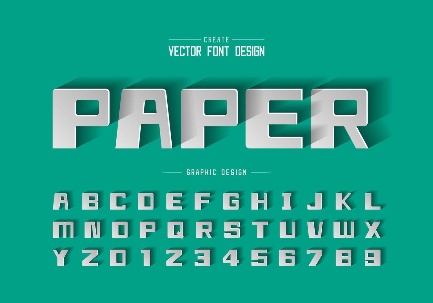 papier lettertype schaduw en vet alfabet vector, vierkant lettertype letter en cijfer ontwerp vector