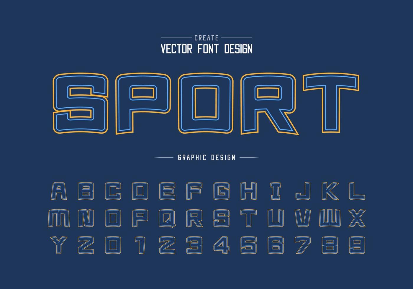 dubbele lijn sport lettertype en cartoon alfabet vector, vierkant lettertype letter en cijfer ontwerp vector