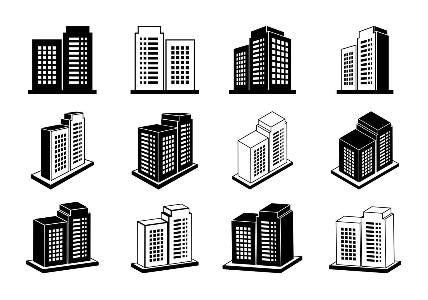 pictogram bedrijf vector ingesteld op witte achtergrond, moderne 3d gebouwen collectie