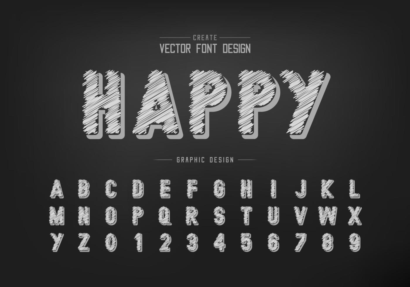 potloodlettertype en alfabetvector, gelukkig schetsstijl lettertype letter en cijferontwerp, grafische tekst op achtergrond vector