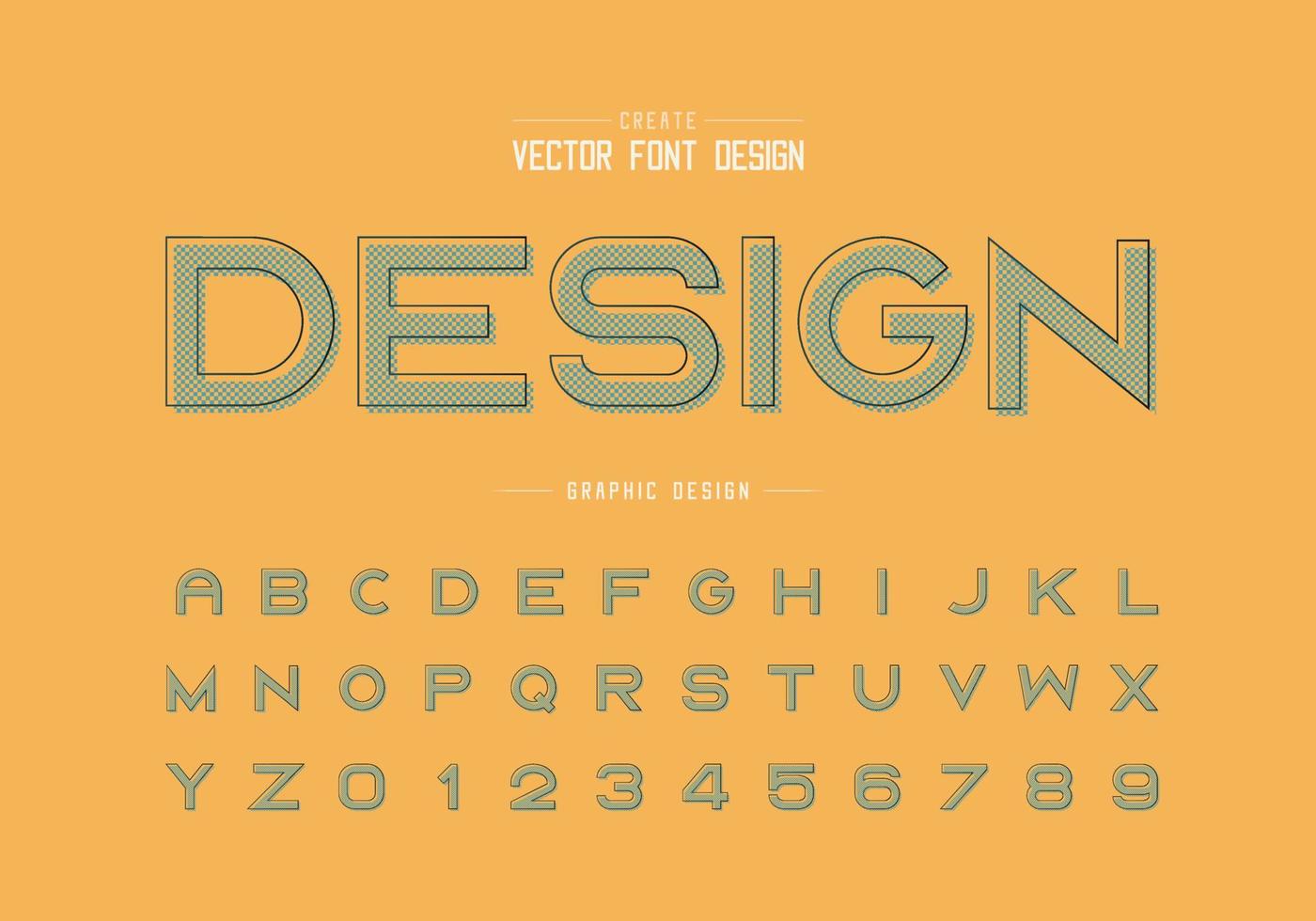 pixel lettertype en alfabet vector, vet lettertype letter en cijfer ontwerp, grafische tekst op achtergrond vector