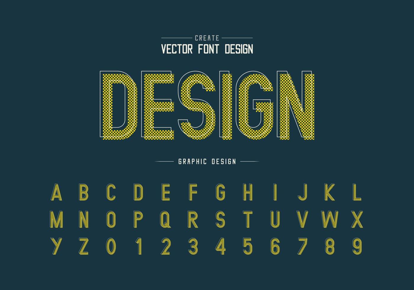 pixel lettertype en alfabet vector, stijl lettertype letter en nummer ontwerp, grafische tekst op achtergrond vector