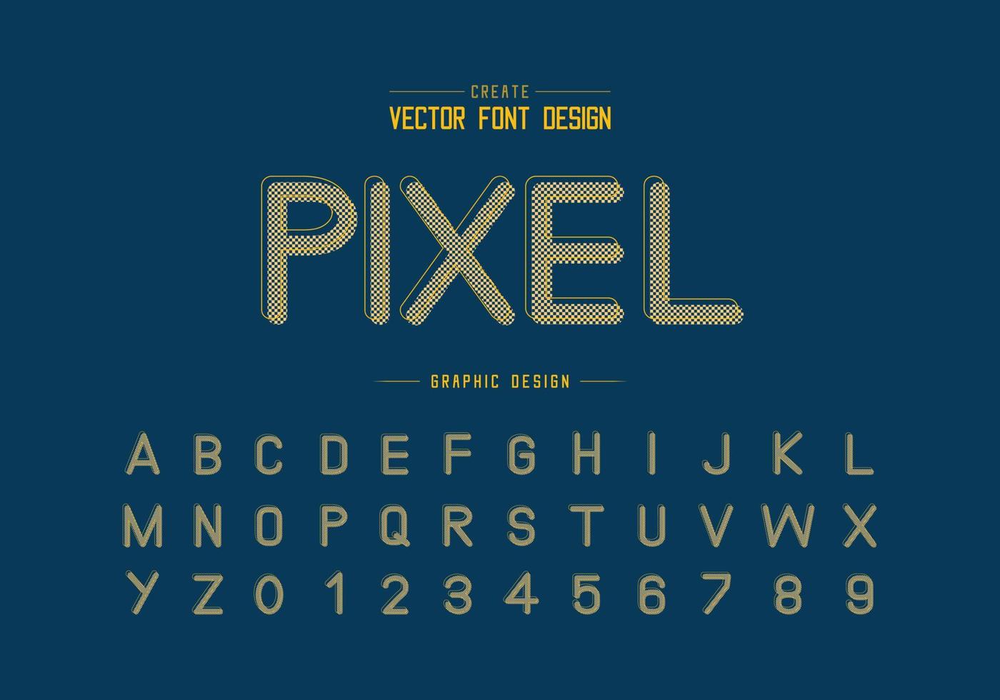 pixel lettertype en alfabet vector, lettertype letter en nummer ontwerp, grafische tekst op achtergrond vector