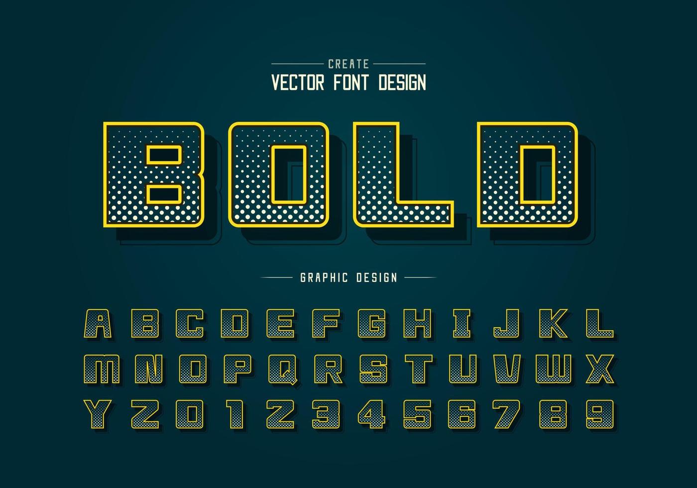 halftooncirkellettertype en alfabetvector, digitaal vetgedrukt vierkant lettertype, letter- en cijferontwerp vector