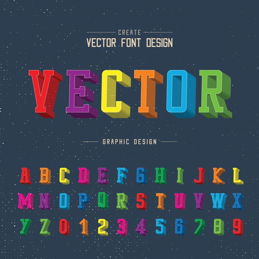 3D-lettertypekleur en alfabetvector, lettertype en nummerontwerp, script grafische tekst op achtergrond vector