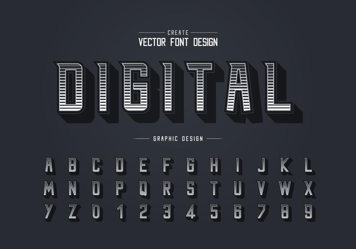 lijnlettertype en alfabetvector, digitaal modern lettertype en letternummerontwerp vector