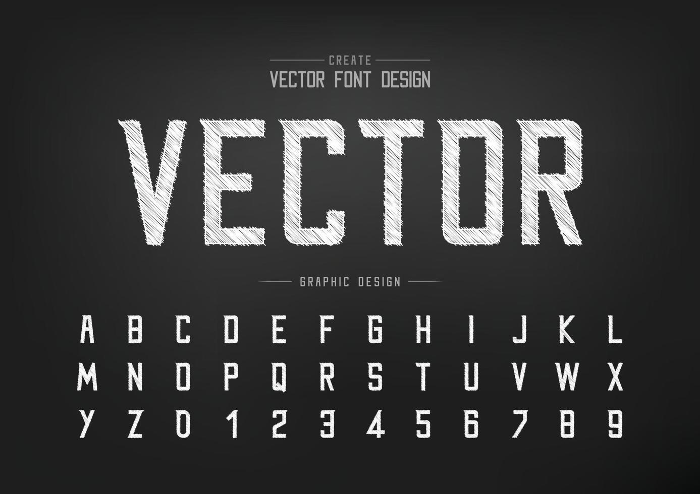 schets lettertype en alfabet vector, krijt modern lettertype en letter nummer ontwerp, grafische tekst op achtergrond vector