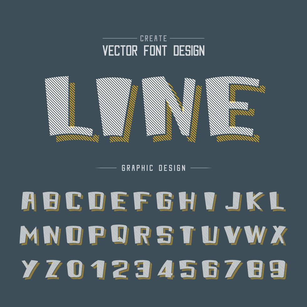 lijn cartoon lettertype schaduw en grafische alfabet vector, vet lettertype en nummer ontwerp vector