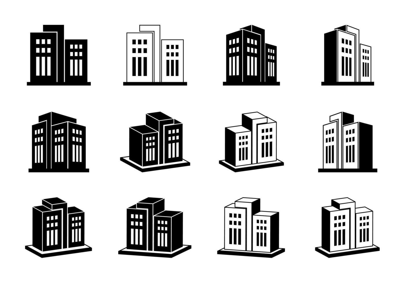 gebouw en bedrijf pictogram op witte achtergrond, 3D-vector bank en kantoor collectie vector