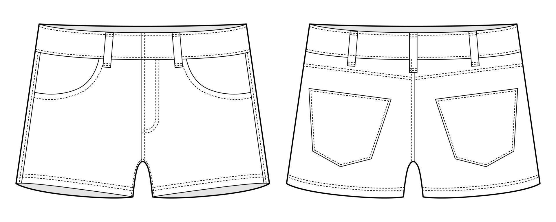 denim short met zakken technische schets. ontwerpsjabloon voor kinderen jeans shorts. vector