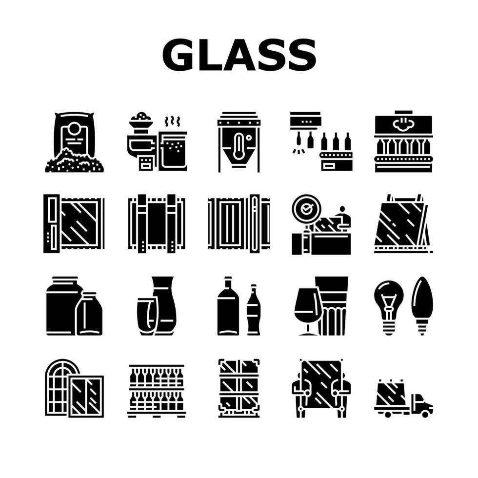 glas productie plant collectie iconen set vector