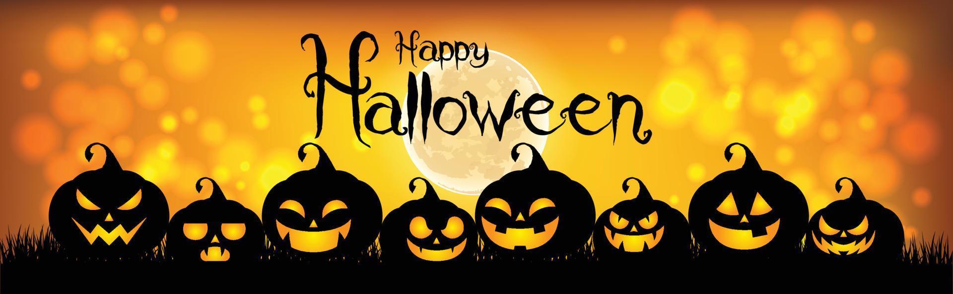 Halloween-poster, nachtachtergrond met griezelig kasteel en pompoenen, illustratie. wenskaart Halloween-viering, Halloween-partijaffiche. vector