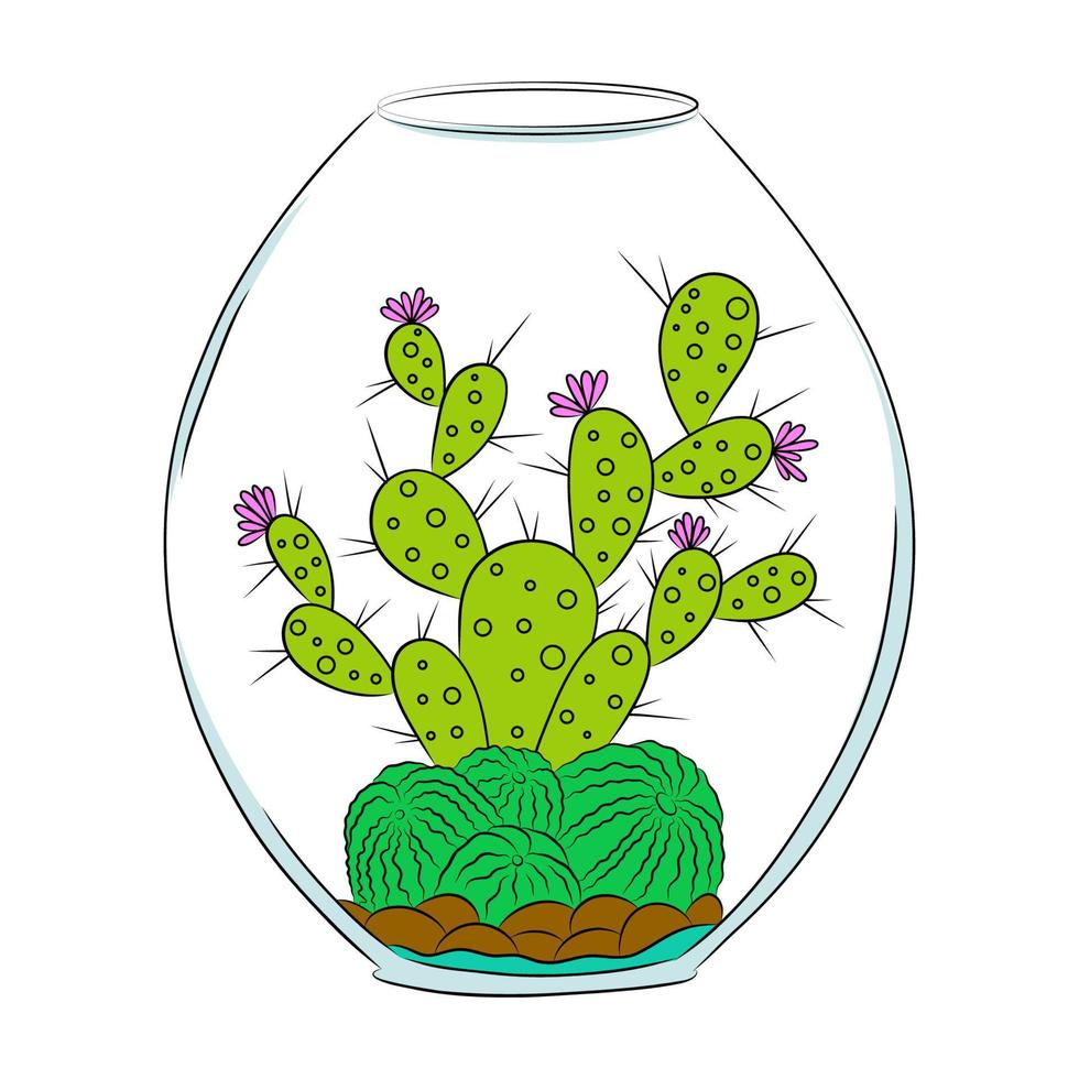 kleurrijke cactus doodle illustratie set. vector