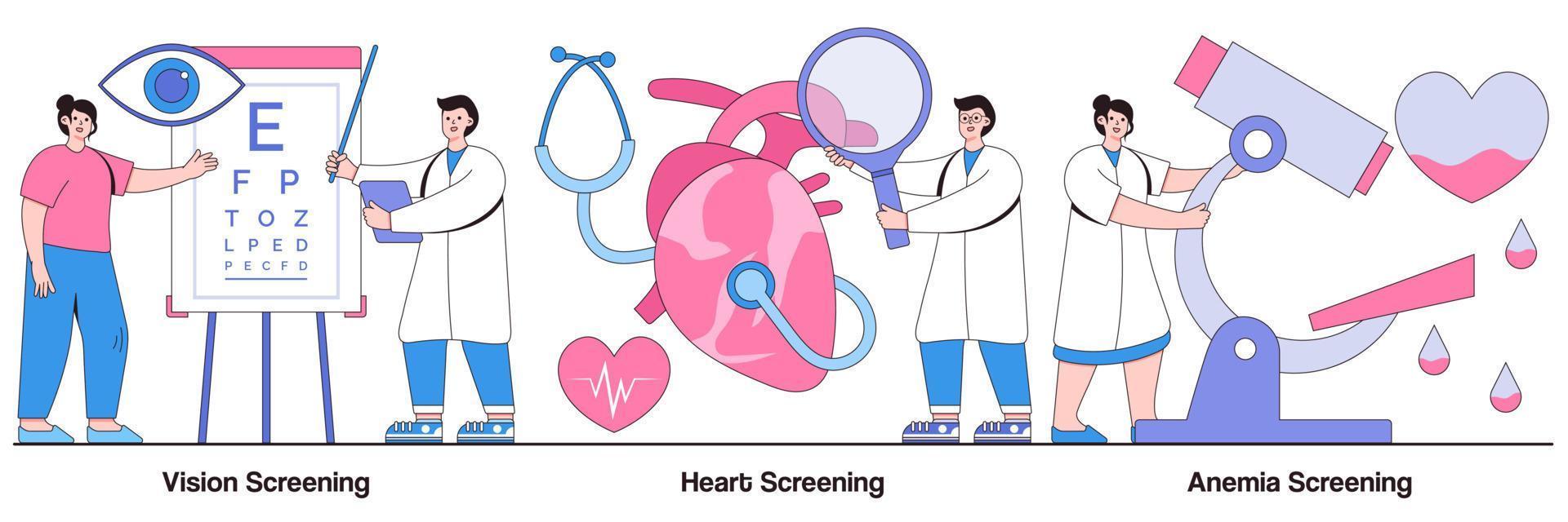 zicht-, hart- en bloedarmoedescreening geïllustreerd pakket vector