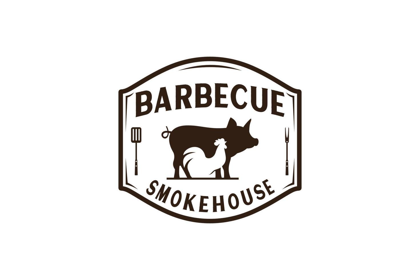 vintage retro rustieke bbq grill, barbecue, barbecue label stempel logo ontwerp vector