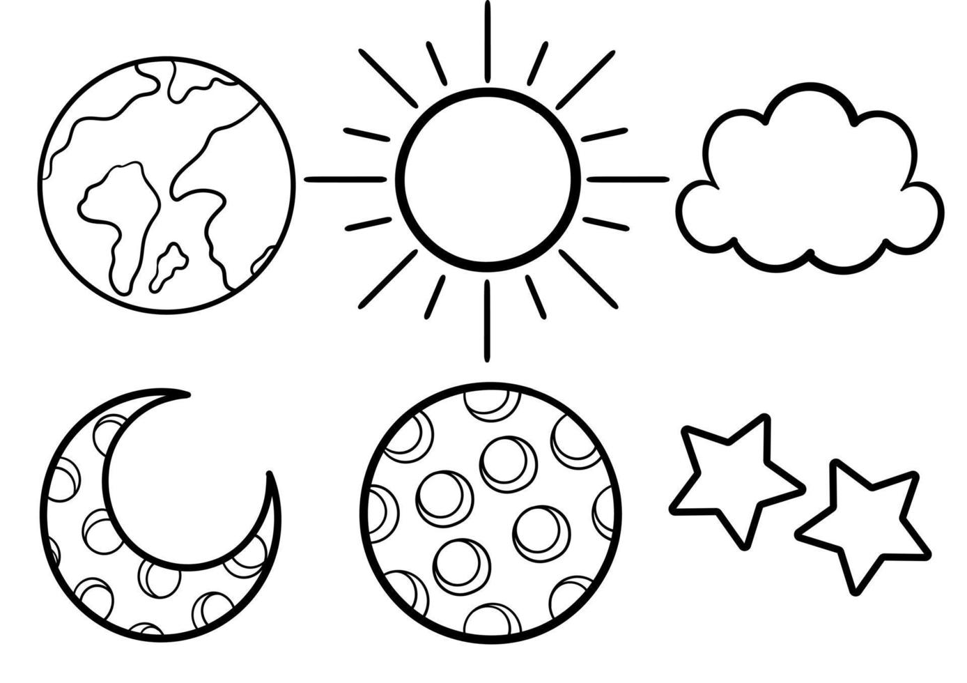 een verzameling handgetekende illustraties van hemellichamen vector