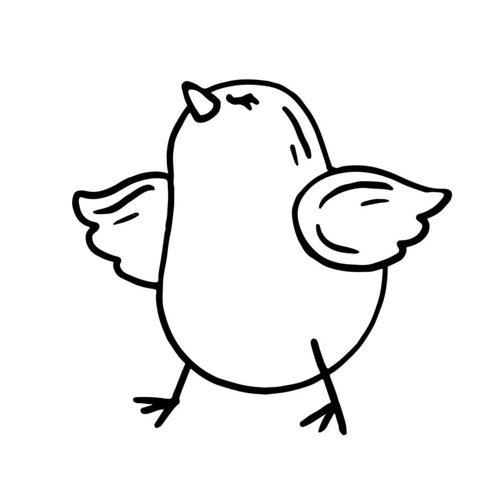 grappige chick zitten in doodle stijl. hand getekend schattige binnenlandse vogel vectorillustratie. vector
