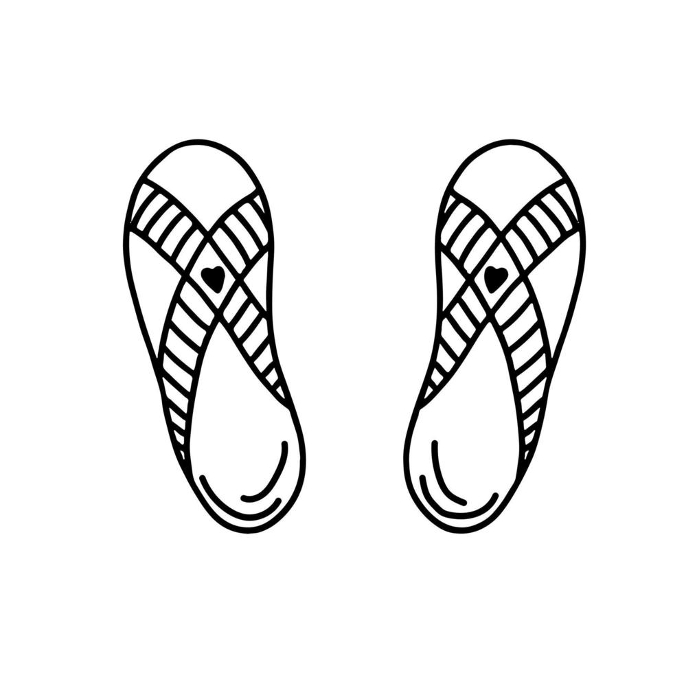 strandslippers in hand getrokken doodle stijl. sandalen voor wenskaarten, kleurboek voor kinderen en seizoensontwerp. vectorillustratie geïsoleerd op een witte achtergrond. vector