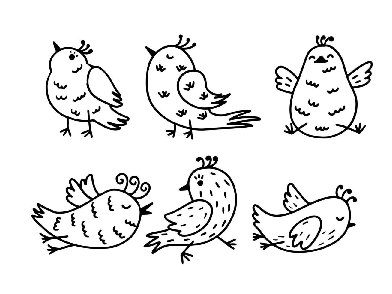 vogels collectie. set van schattige handgetekende vogels in doodle stijl. zwart op wit vector set.