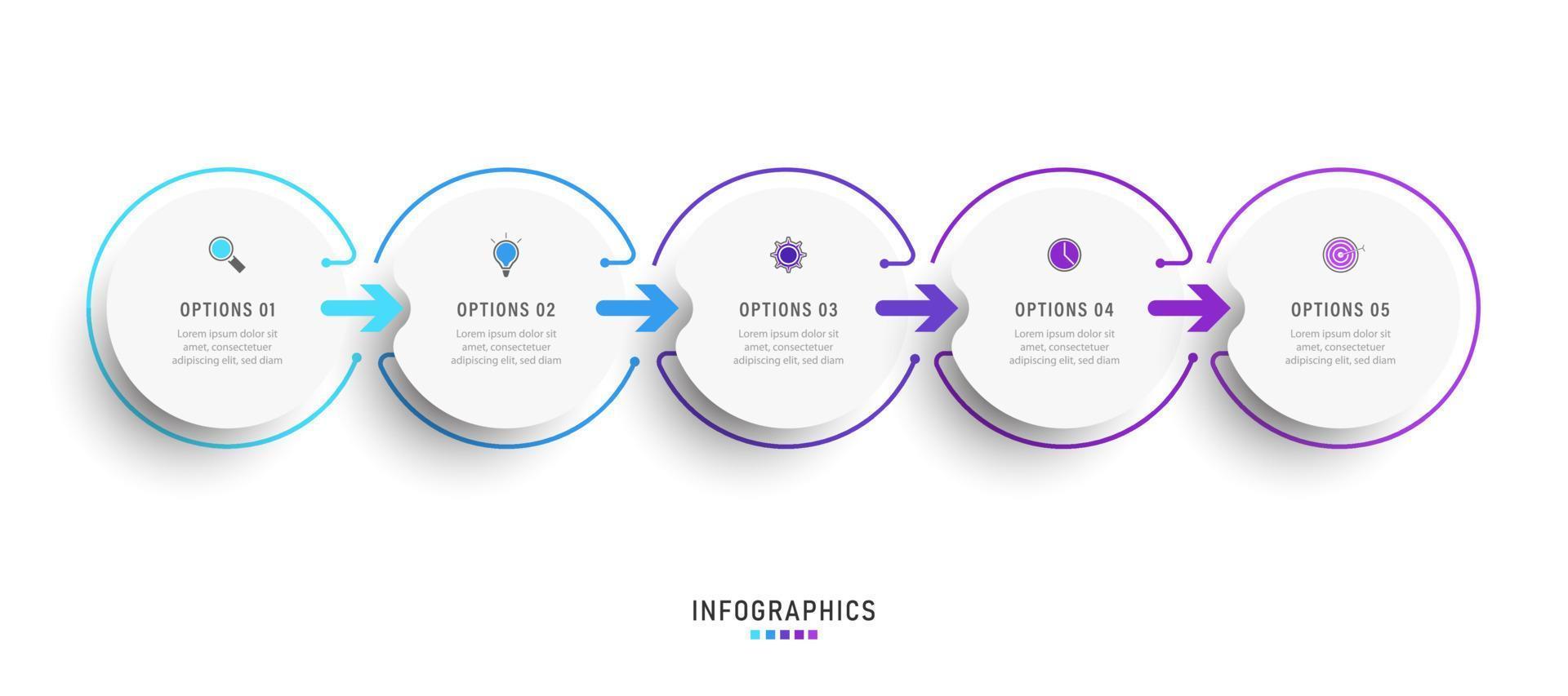 vector infographic labelontwerpsjabloon met pictogrammen en 5 opties of stappen. kan worden gebruikt voor procesdiagram, presentaties, workflowlay-out, banner, stroomschema, infografiek.