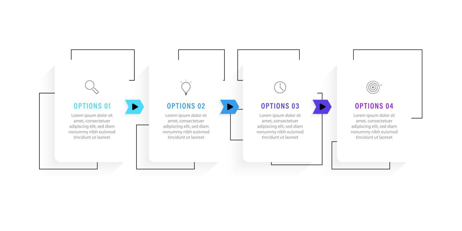 vector infographic labelontwerpsjabloon met pictogrammen en 4 opties of stappen. kan worden gebruikt voor procesdiagram, presentaties, workflowlay-out, banner, stroomschema, infografiek.