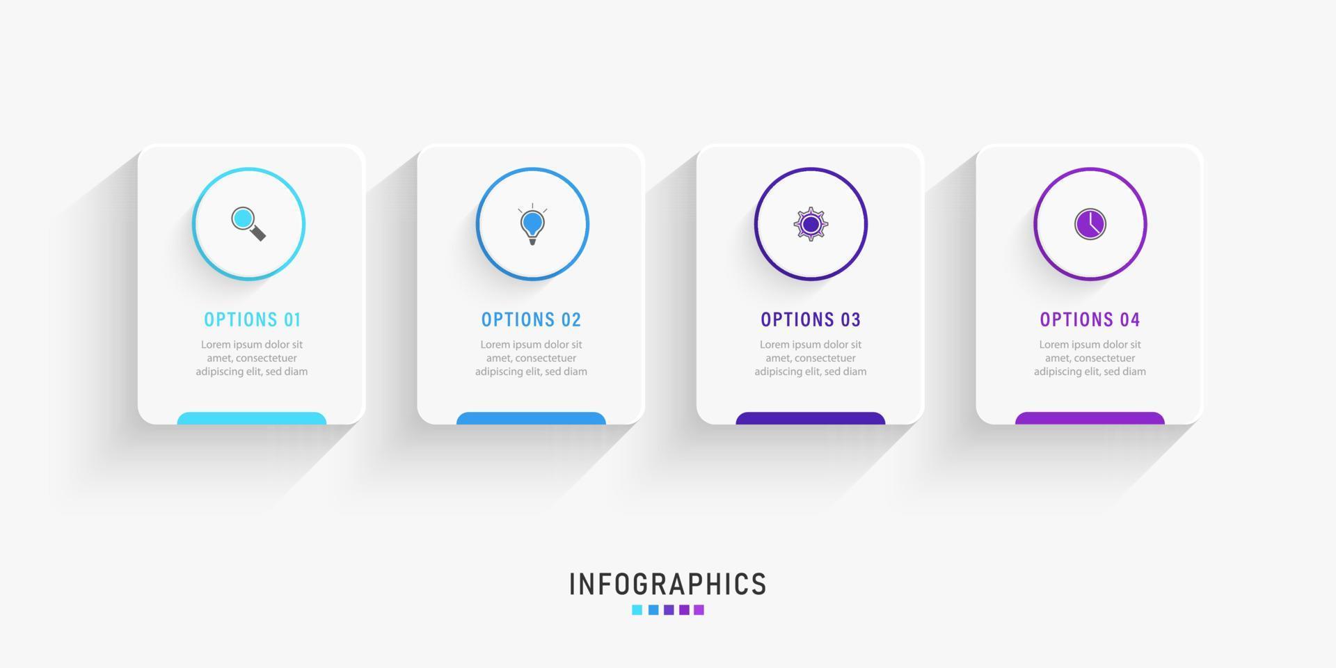 vector infographic labelontwerpsjabloon met pictogrammen en 4 opties of stappen. kan worden gebruikt voor procesdiagram, presentaties, workflowlay-out, banner, stroomschema, infografiek.