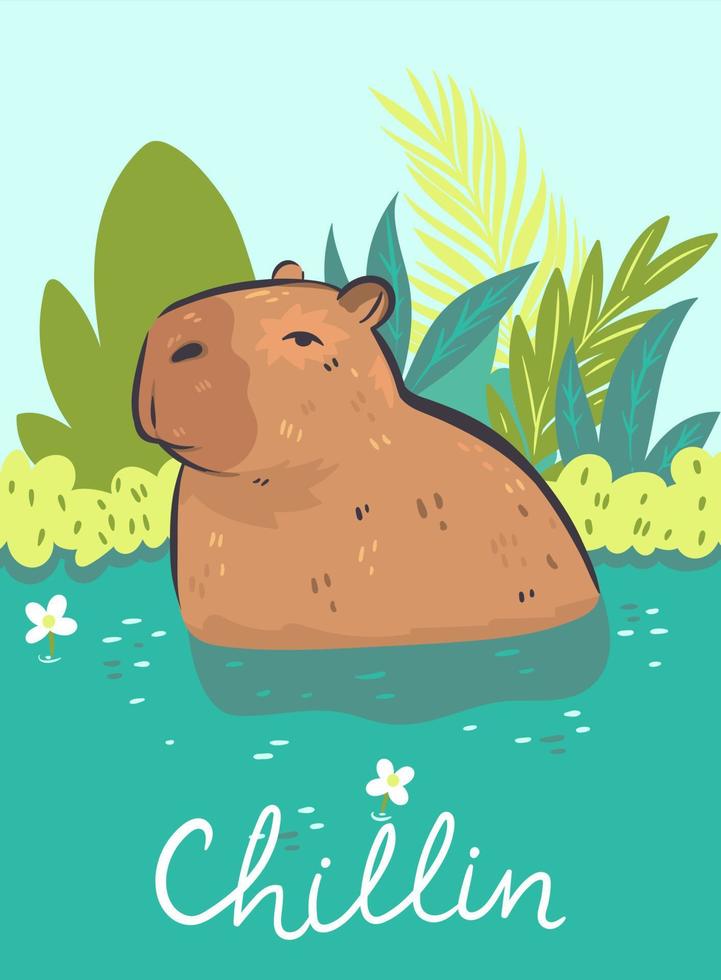 ansichtkaart met een schattige capibara en een inscriptie. vectorafbeeldingen. vector