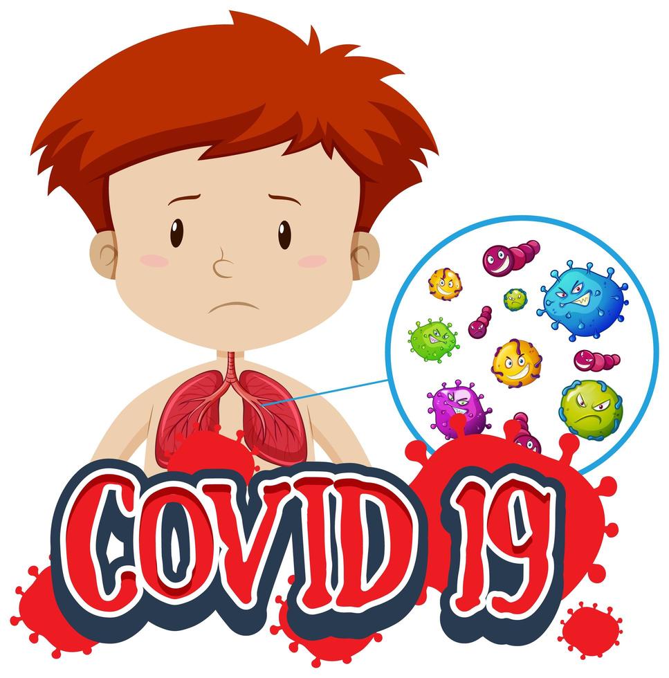 covid-19 in de longen van de jongen vector