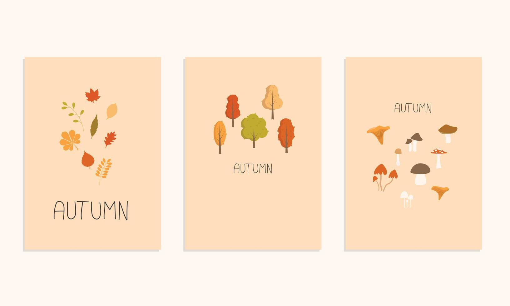 herfst stemming poster wenskaartsjabloon. welkom herfst seizoen thanksgiving uitnodiging. minimalistische ansichtkaart natuur bladeren, bomen, pompoenen, abstracte vormen. vectorillustratie in platte cartoonstijl vector