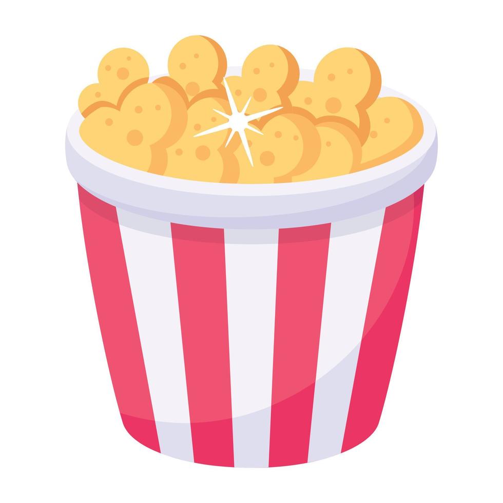 rood en geel gestreepte popcorncontainer symbolisch voor filmsnacks vector