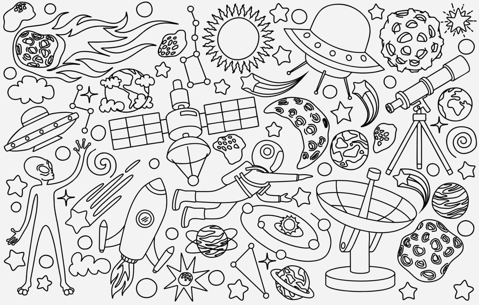 handgetekende doodles cartoon set ruimtevoorwerpen vector