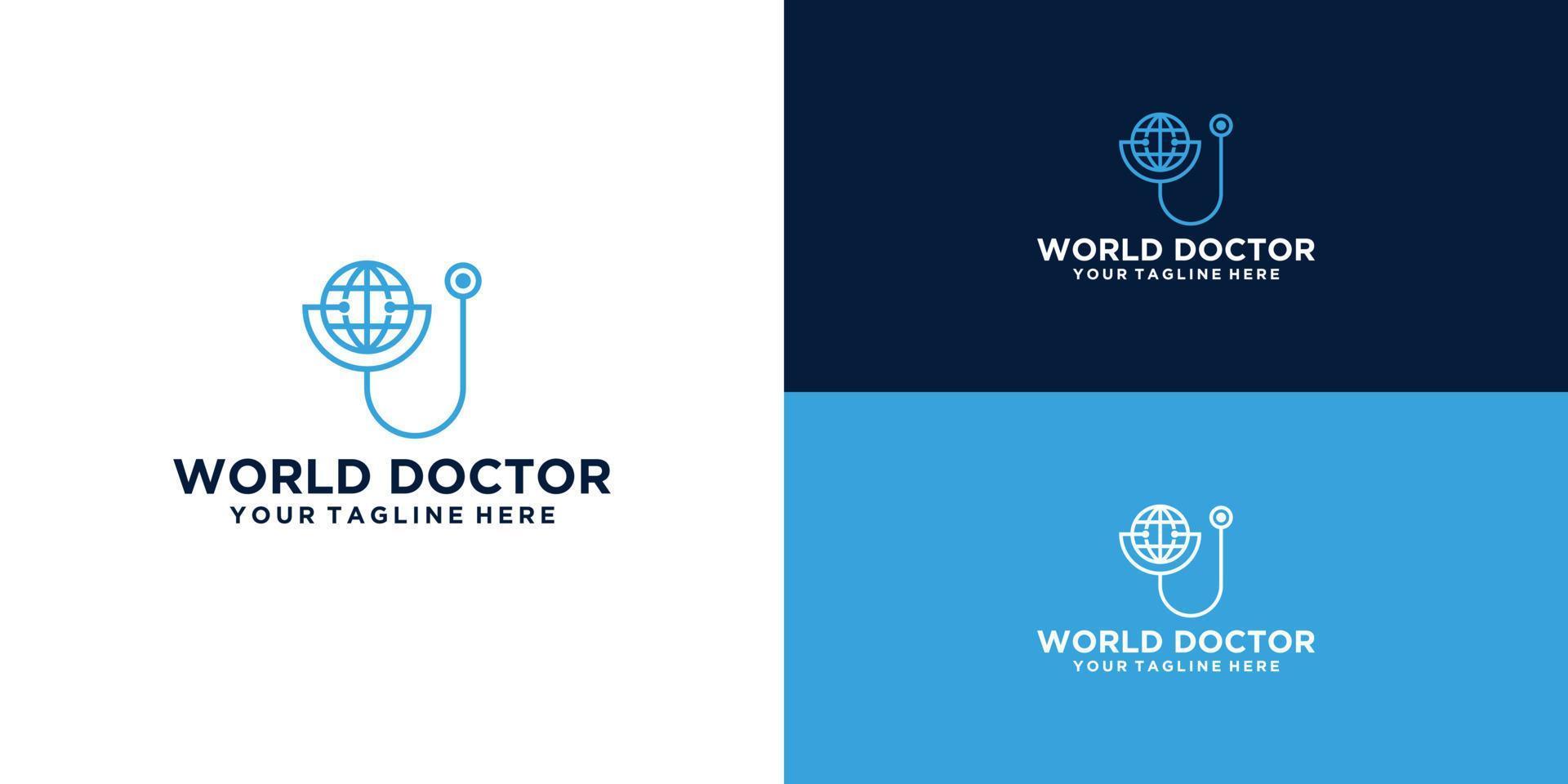 wereldbol dokter logo ontwerp vector