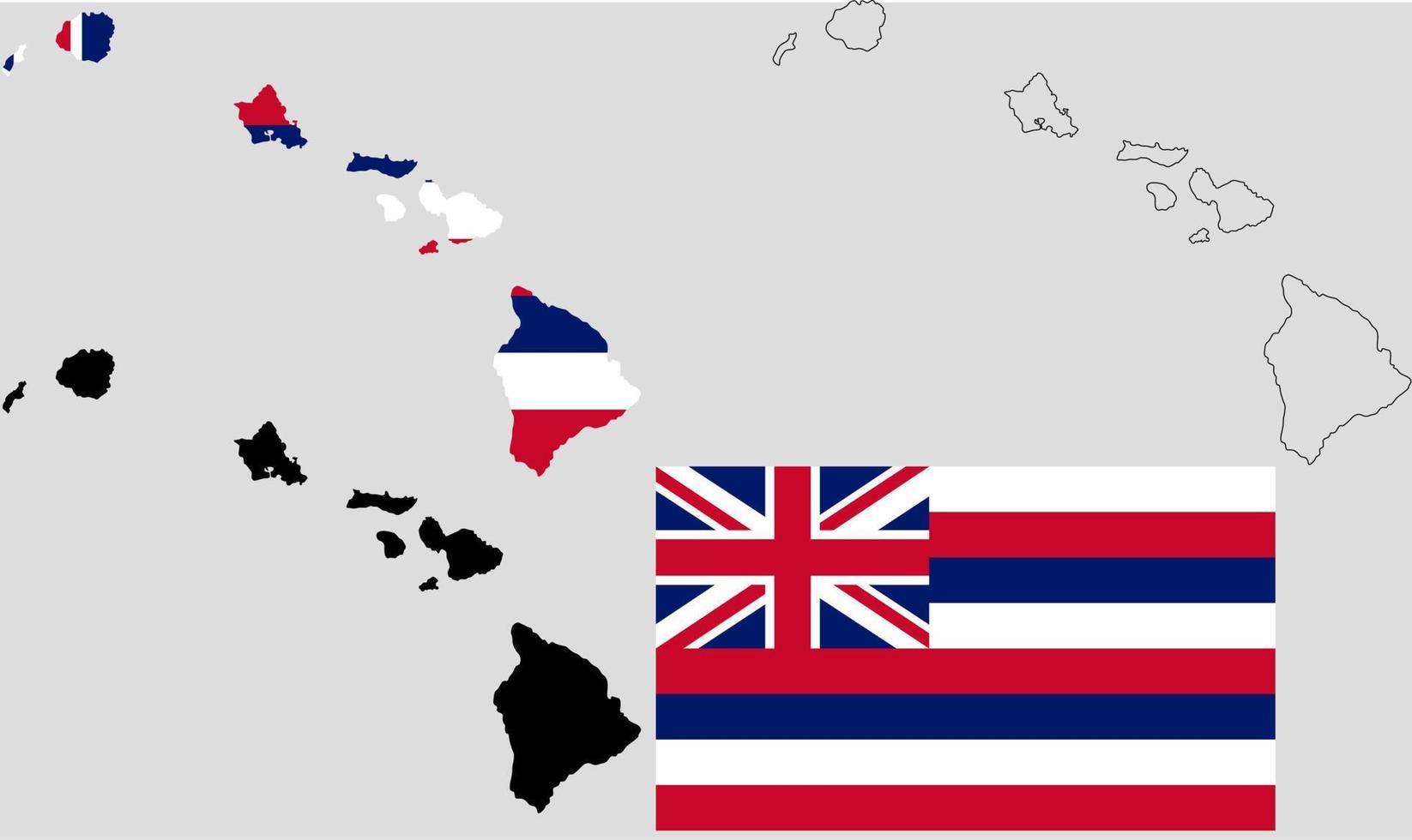 staat hawaii kaart vlag icon set vector