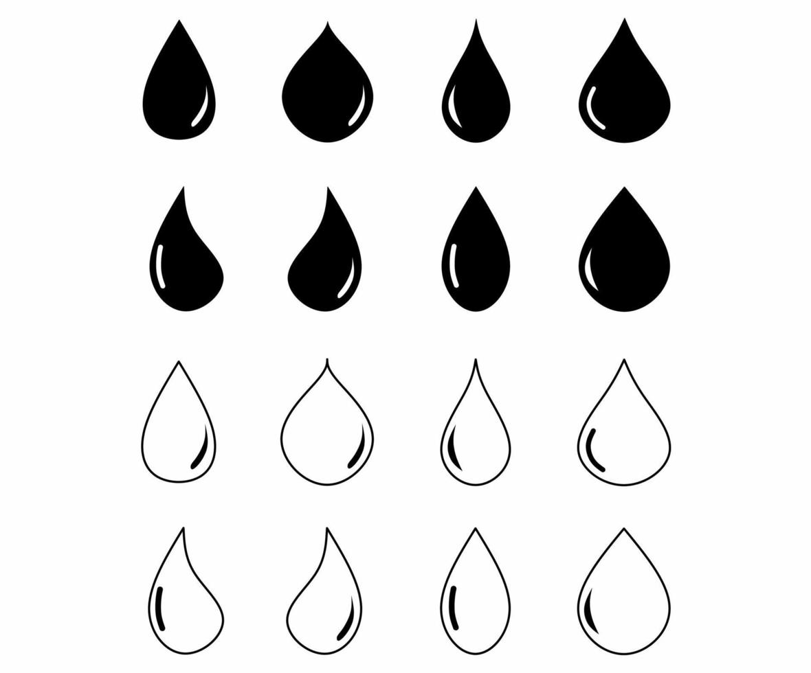 druppel pictogrammenset geïsoleerd op een witte background.drop, aqua, vloeistof, water, bloed, olie icon vector