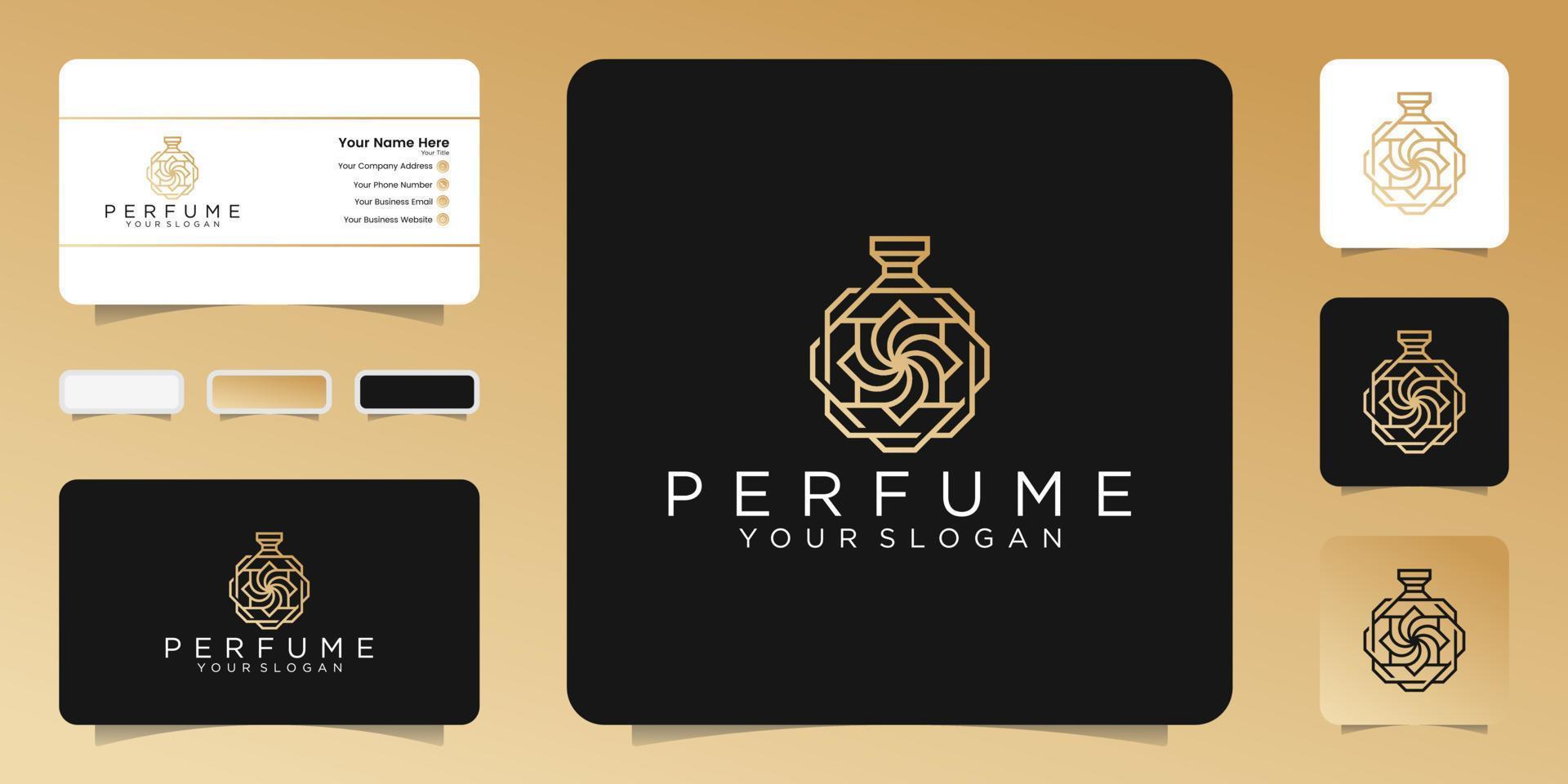 mooi parfum logo logo inspiratie van parfumflesjes, diamanten en bladeren, dus een natuurlijk symbool van elegantie vector