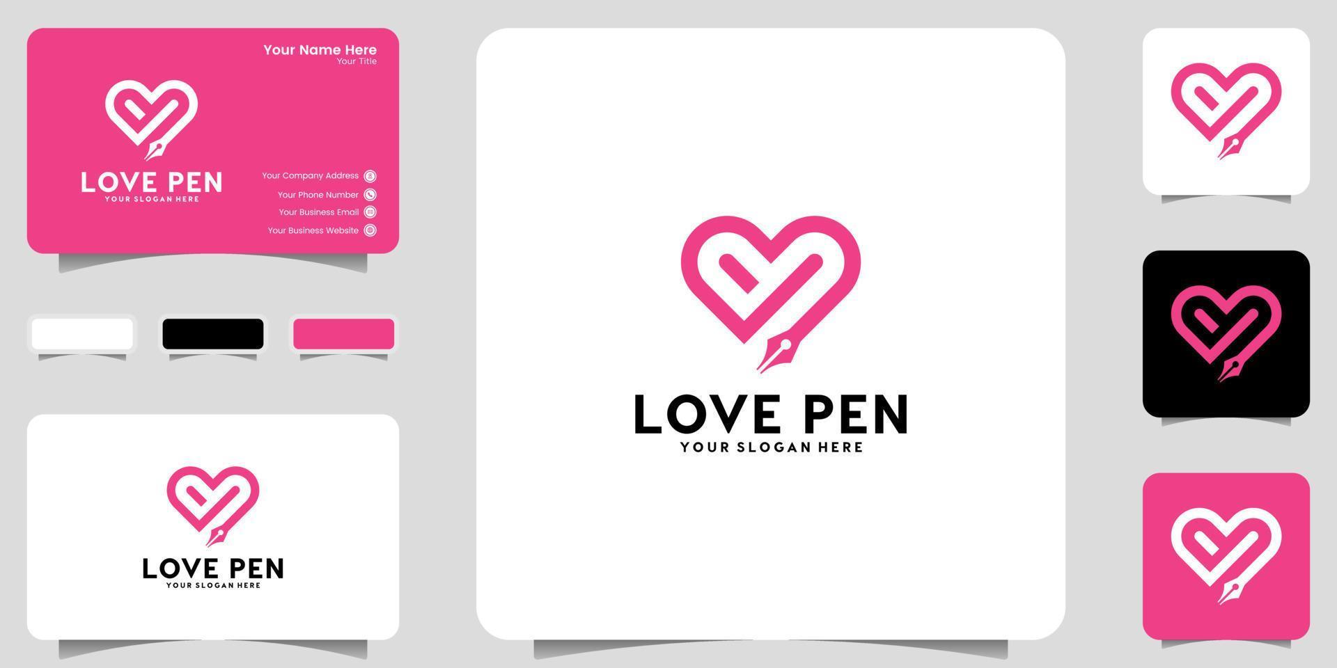 hart en pen logo inspiratie sjabloon en visitekaartje ontwerp vector