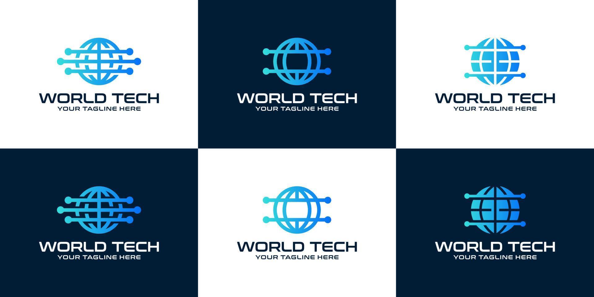 technologie wereldbol logo ontwerp inspiratie collectie gegevens ontwerpsjabloon vector