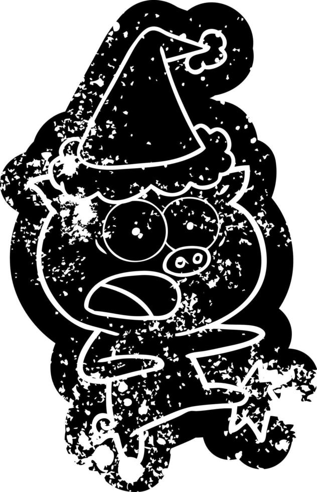 cartoon verontrust icoon van een varken dat schreeuwt en schopt met een kerstmuts vector