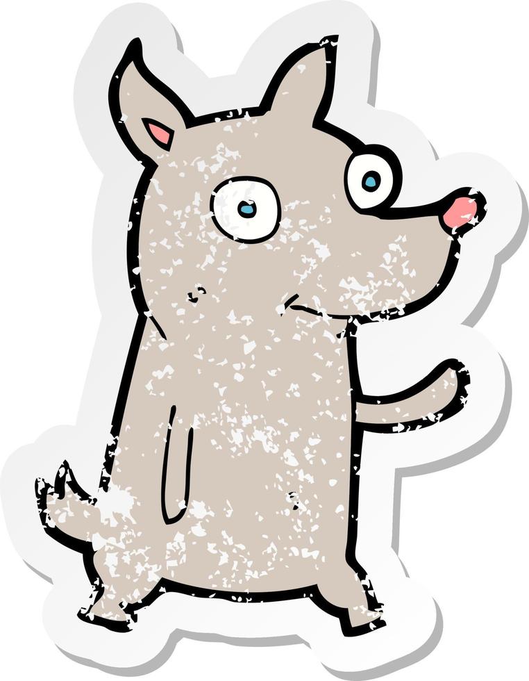 retro noodlijdende sticker van een cartoon hondje zwaaien vector