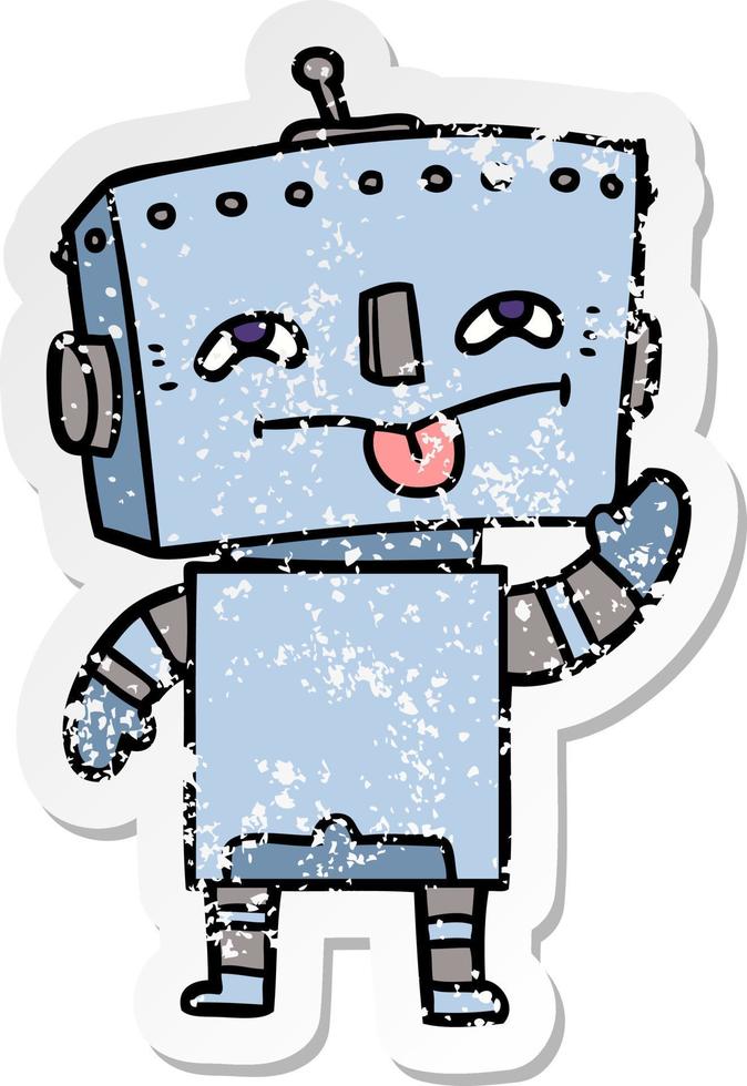 noodlijdende sticker van een tekenfilmrobot vector