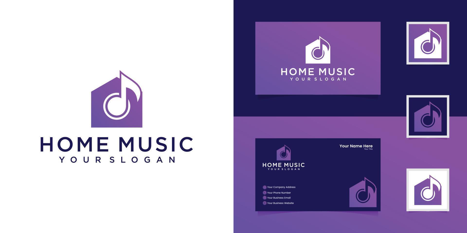 ontwerpsjabloon voor muziekhuislogo en visitekaartje vector