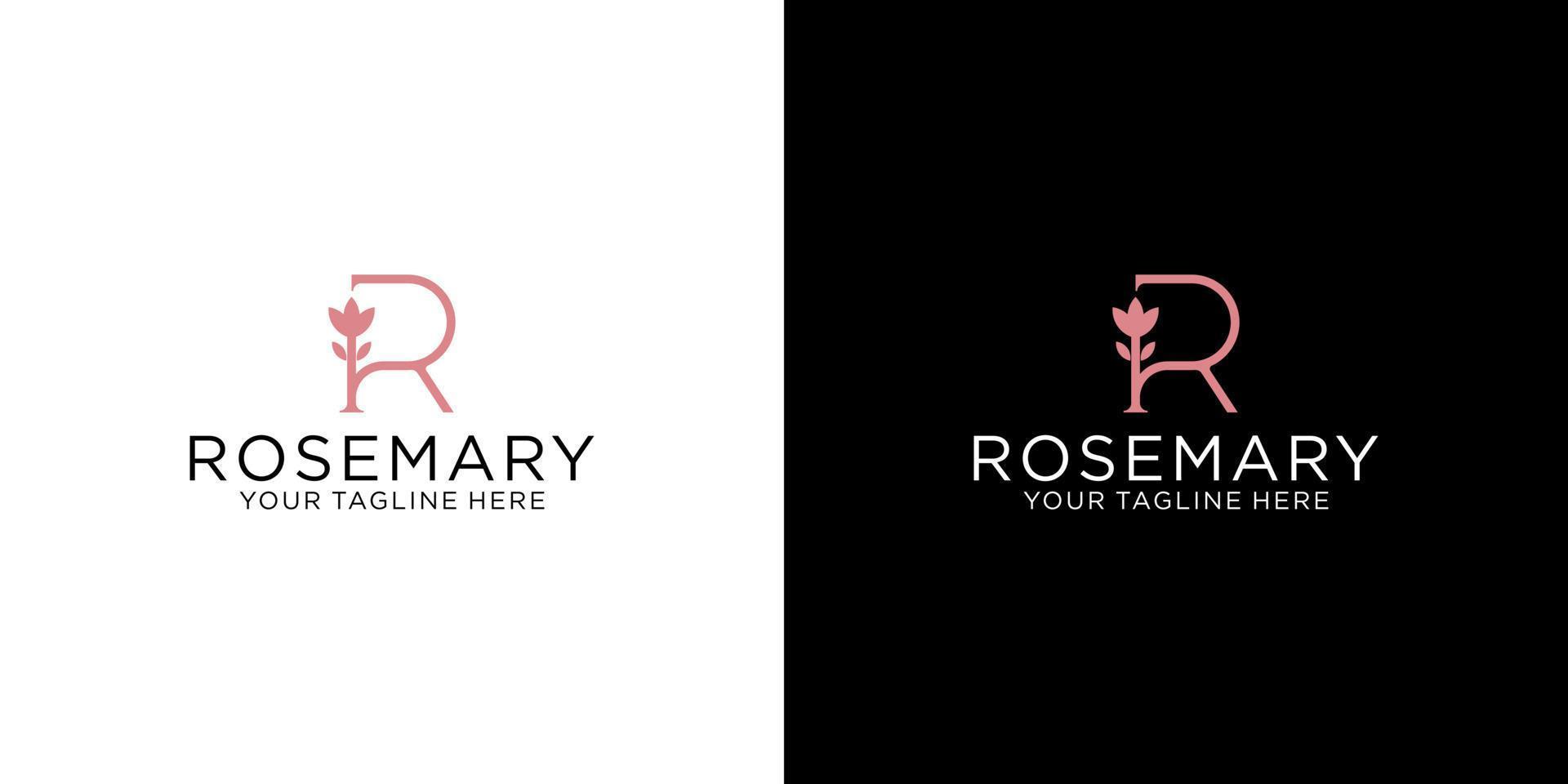letter r en bloemeninitialen logo-ontwerp in luxe lijnstijl vector