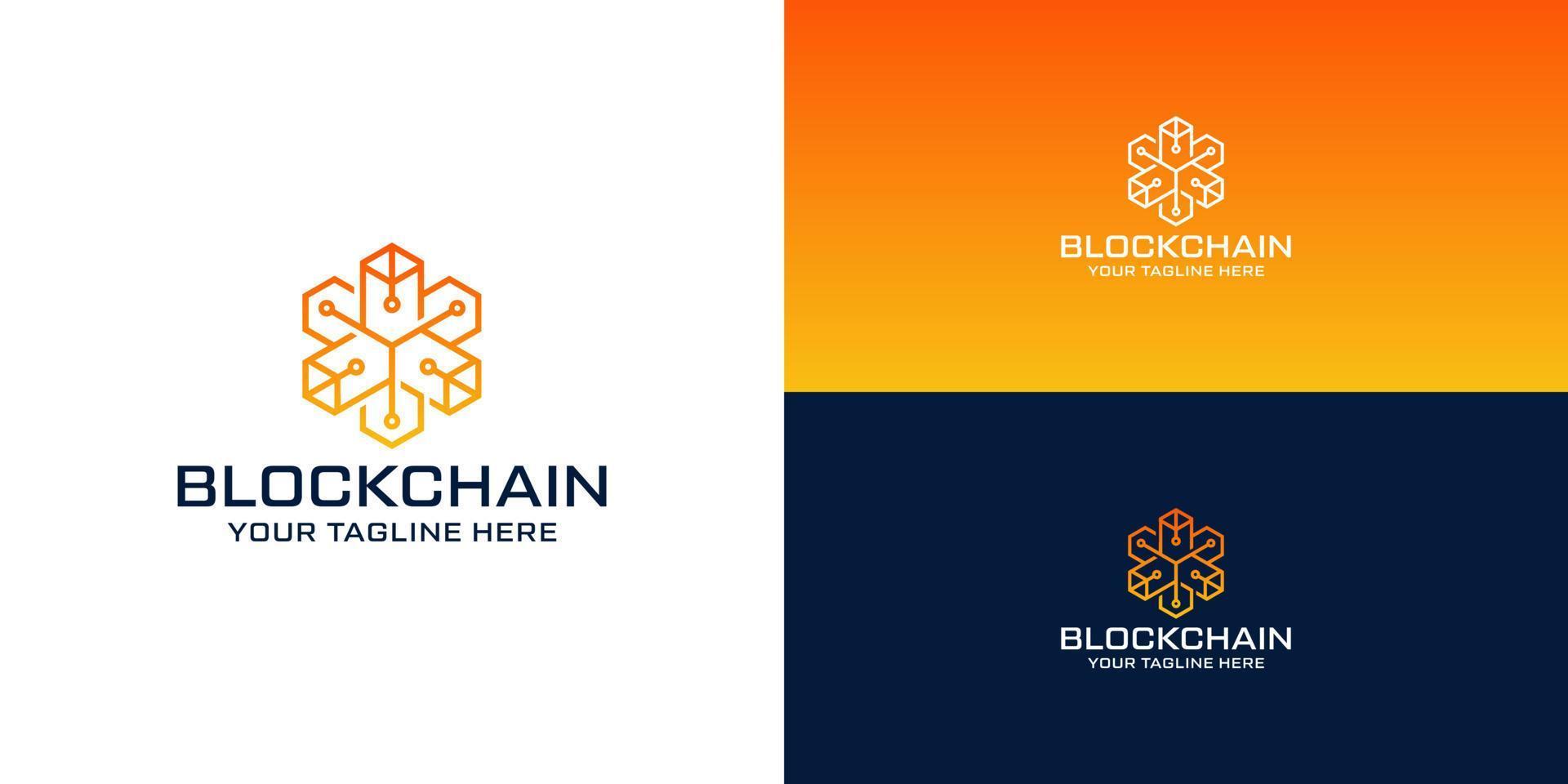 geometrische blockchain technologie logo ontwerp inspiratie vector