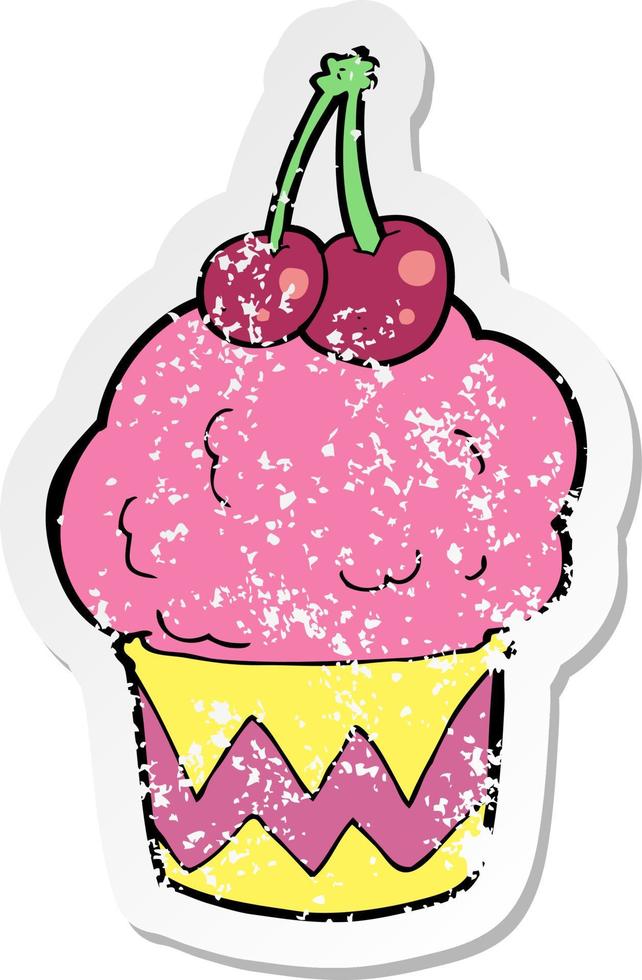 retro noodlijdende sticker van een cartoon cupcake vector